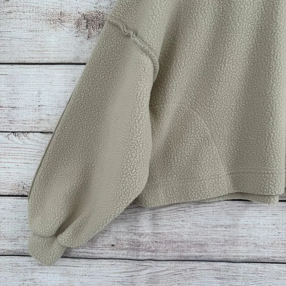 We the Free People Crop Oversize Sherpa Fleece Hoodie Womens XS Beige Boxy